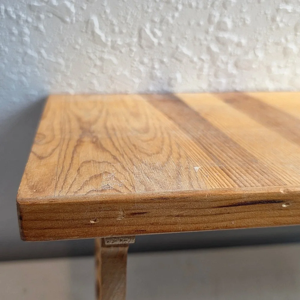 Rustic Wood Wall Shelf Spindle Brackets Striped Plank Top Brown Pine Handcrafted